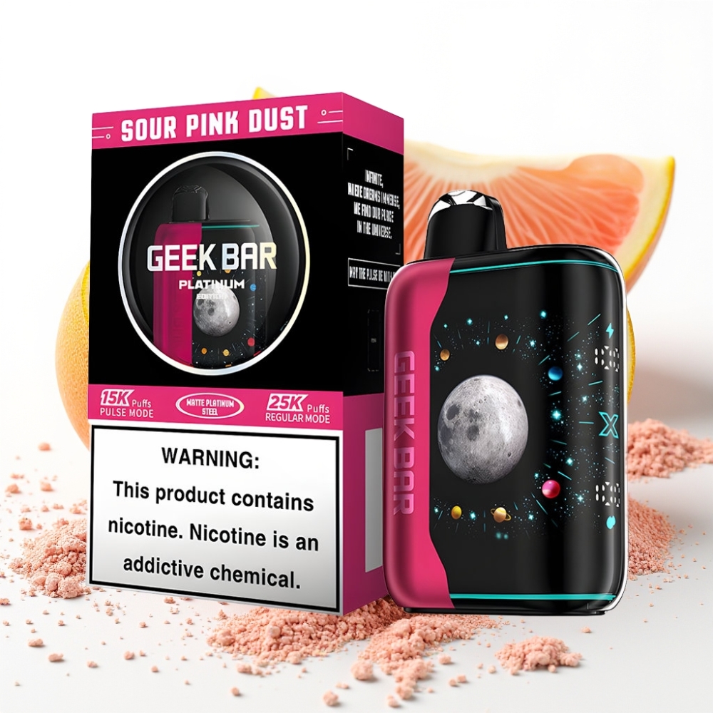 GEEK BAR Platinum Edition 25000 Puffs Sur Rosa Støv Hurtiglading USB-Type C Dobbelt Mesh Coil