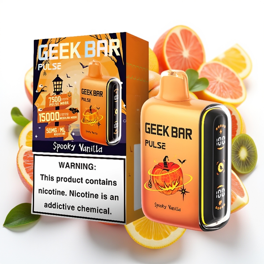 Geek Bar Pulse 15000 Puffs Halloween-utgave med 16ML e-væske, 5% nikotin, justerbar luftstrøm, 650 mAh batteri, USB-C