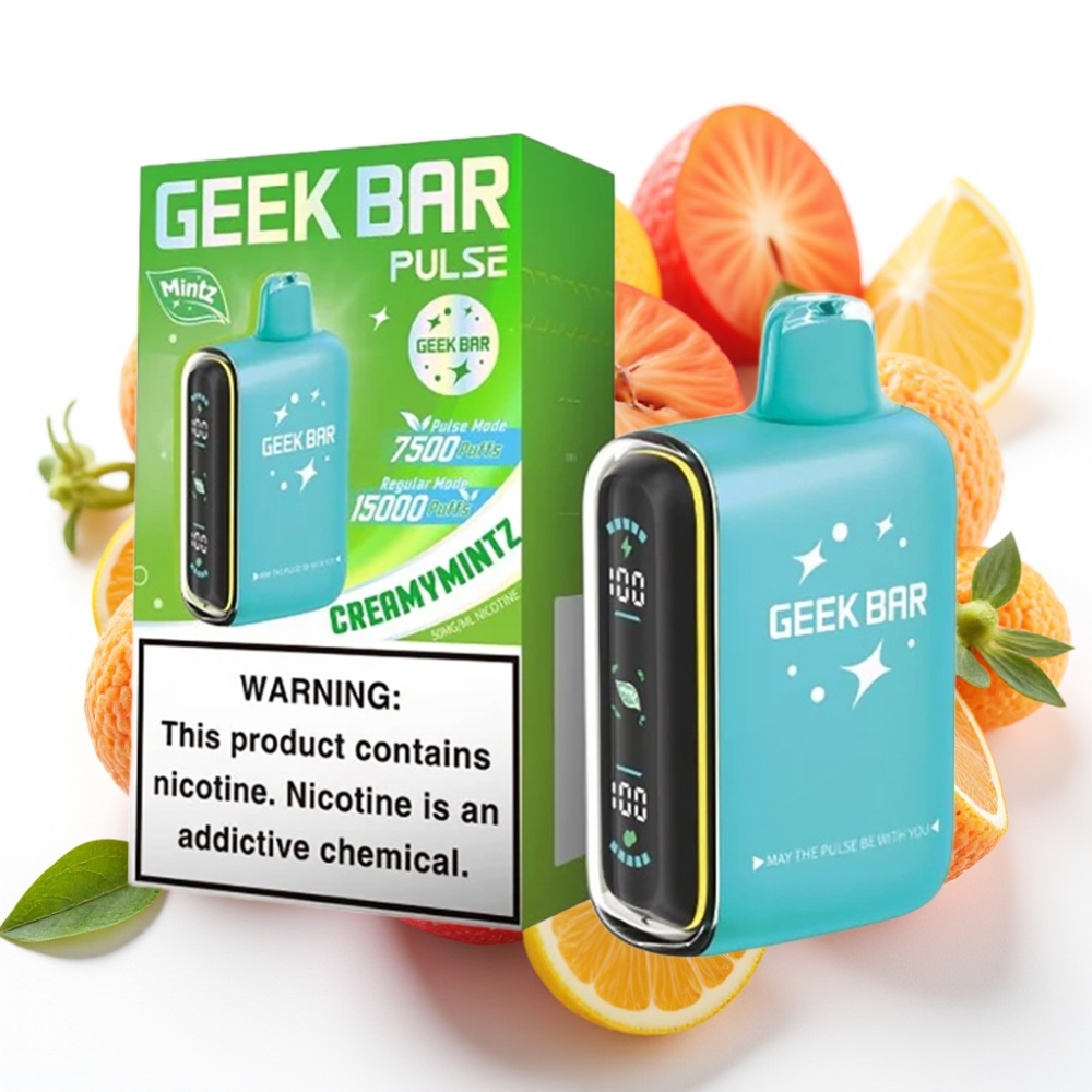 Geek Bar Pulse 15000 Puffs Mynteutgave – 15 000 trekk, 16ML, 5% nikotin, justerbar luftstrøm, 650 mAh, USB-C
