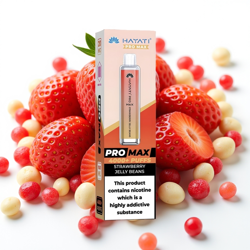 Hayati Pro Max 4000 Puffs Engangs Vape Jordbærgummibønner, 1400mAh, 2ml/10ml, 2%/5% nikotin