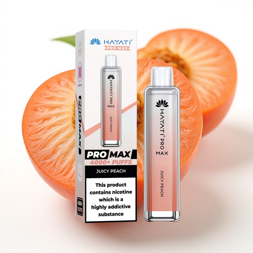 Hayati Pro Max 4000 Puffs Engangs Vape Juicy Peach (Fersken), 2ml/10ml, 2%/5% Nikotin, 1400mAh, 28×28×120mm