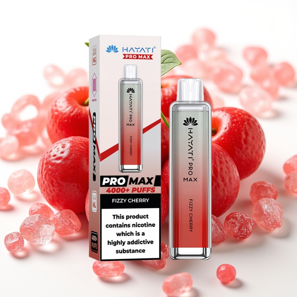 Hayati Pro Max 4000 Puffs Engangs Vape Sprudlende Kirsebær – 2ml tank, 1400mAh batteri, 2%/5% nikotin