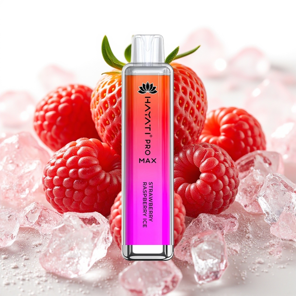 Hayati Pro Max 4000 Puffs Engangsdamp Jordbær Bringebær Is, 28×28×120mm, 2%/5% Nikotin, 1400mAh, Oppladbar