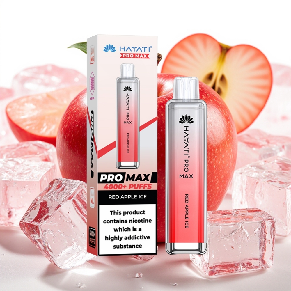 Hayati Pro Max 4000 Puffs Engangsdamp Rød Eple Is | 28×28×120mm | 2ml tank | 1400mAh batteri