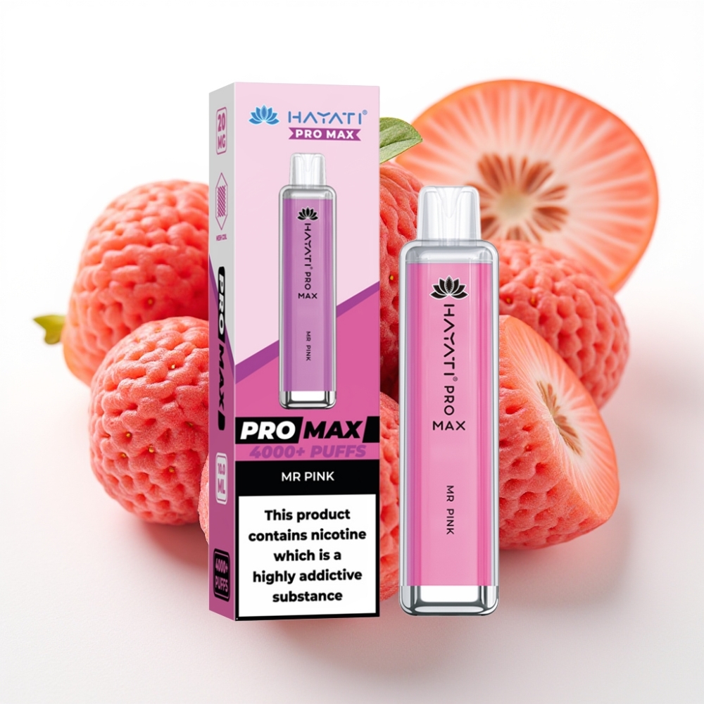 Hayati Pro Max 4000 Puffs Engangsdamp Rosa Herre, 2%/5% nikotin, 1400mAh, ladbar