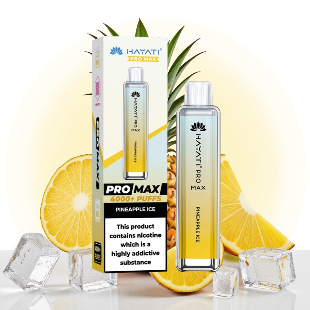 Hayati Pro Max 4000 Puffs Engangsdamper Ananas Is, 2%/5% Nikotin, 1400mAh, 28x28x120mm
