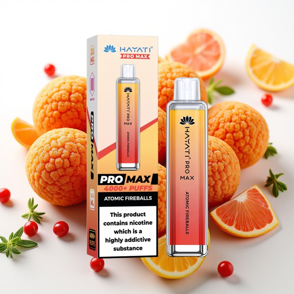 Hayati Pro Max 4000 Puffs Engangsdamper Atomisk Ildkule 28×28×120mm 2%/5% Nikotin 1400mAh