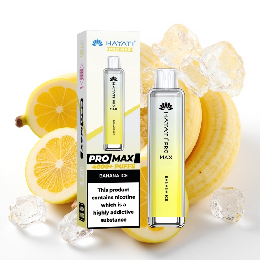 Hayati Pro Max 4000 Puffs Engangsdamper Banan Is | 2%/5% Nikotin | 1400mAh | 2ml tank med 10ml autofyll