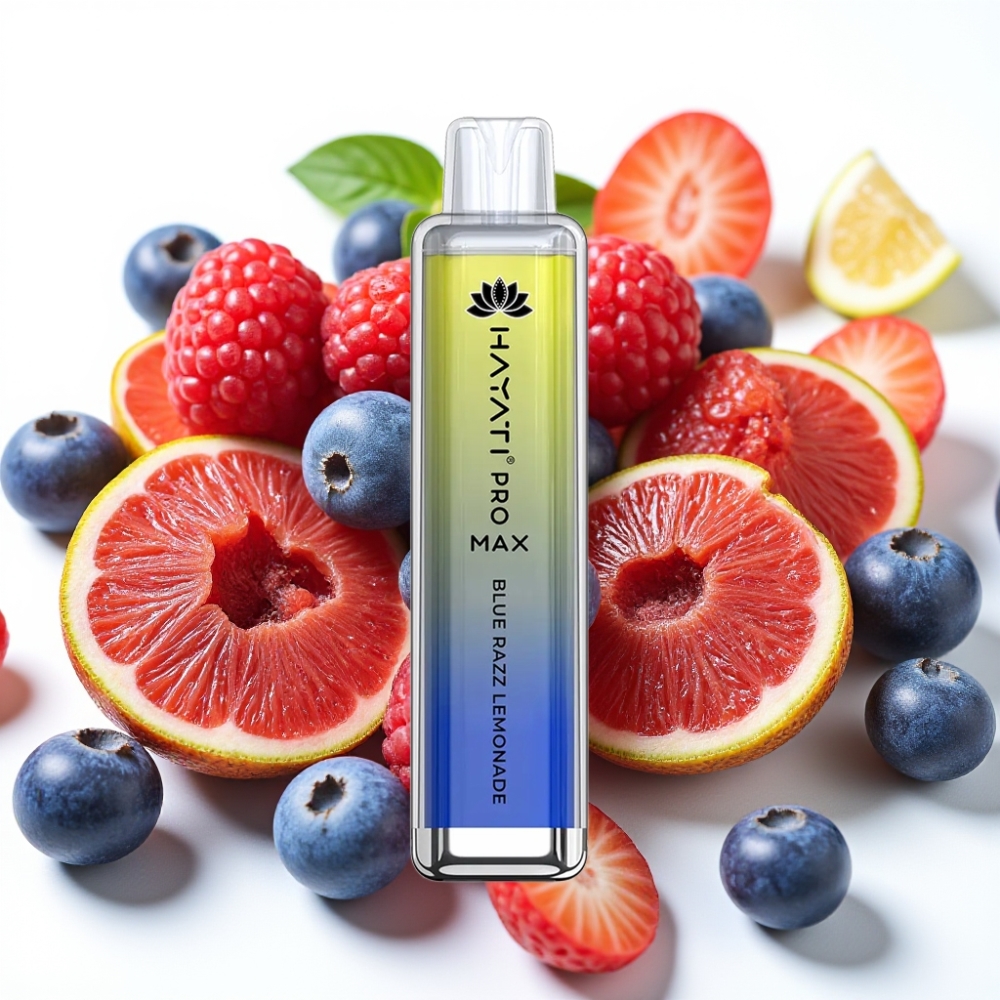 Hayati Pro Max 4000 Puffs Engangsdamper Blå Bringebær Lemonade, 2%/5% Nikotin, 1400mAh, 28×28×120mm