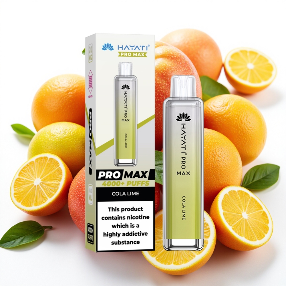 Hayati Pro Max 4000 Puffs Engangsdamper Cola Lime 28x28x120mm 2%/5% Nikotin 1400mAh