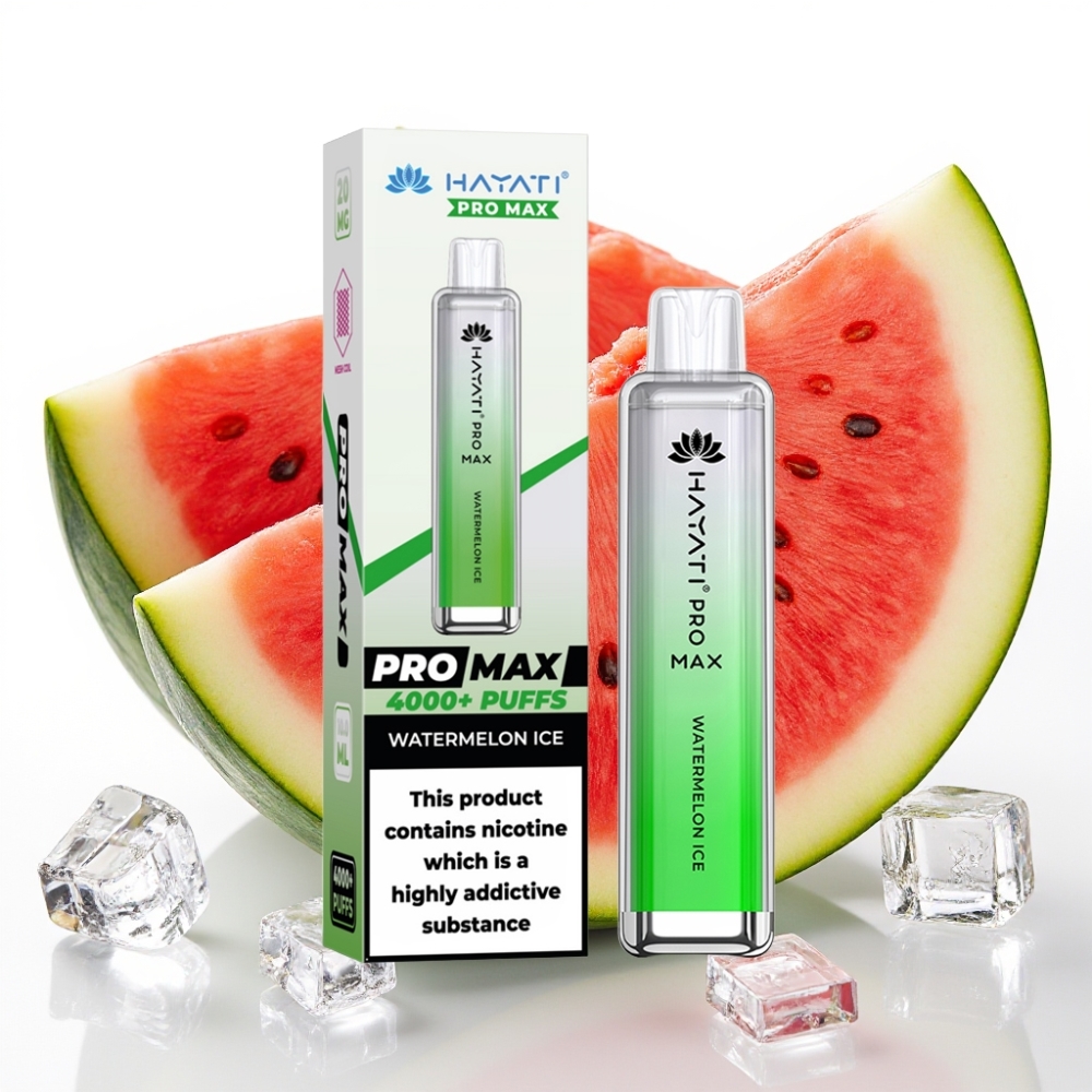 Hayati Pro Max 4000 Puffs Engangsdamper Vannmelon Is, 1400mAh, 2ml tank, 10ml påfyll, 2%/5% nikotin