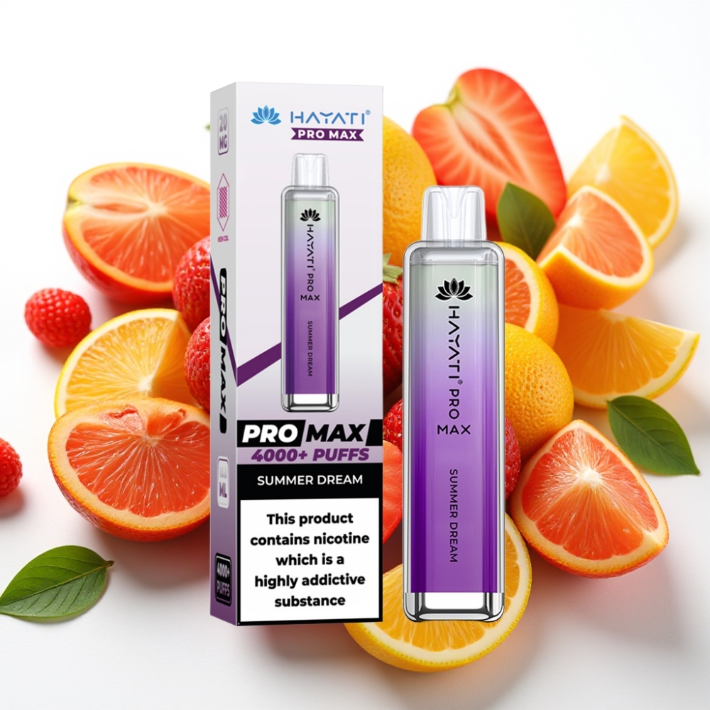 Hayati Pro Max 4000 Puffs Engangsfordamper Sommerdrøm 28x28x120mm 2%/5% Nikotin