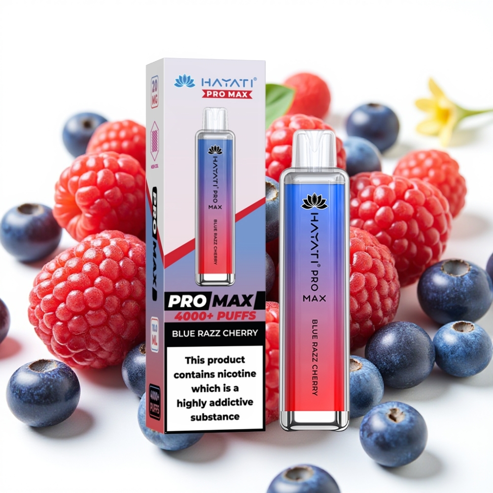Hayati Pro Max 4000 Puffs Engangsvaper Blå Bringebær Kirsebær – 1400mAh, 2ml/10ml, 2%/5% nikotin