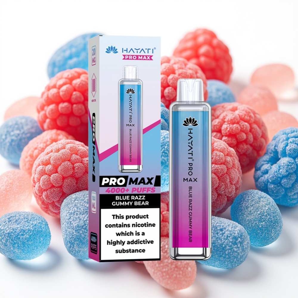 Hayati Pro Max 4000 Puffs Engangsvaper Blå Razz Gelébjørn, 1400mAh, 2ml/10ml, 2%/5% nikotin