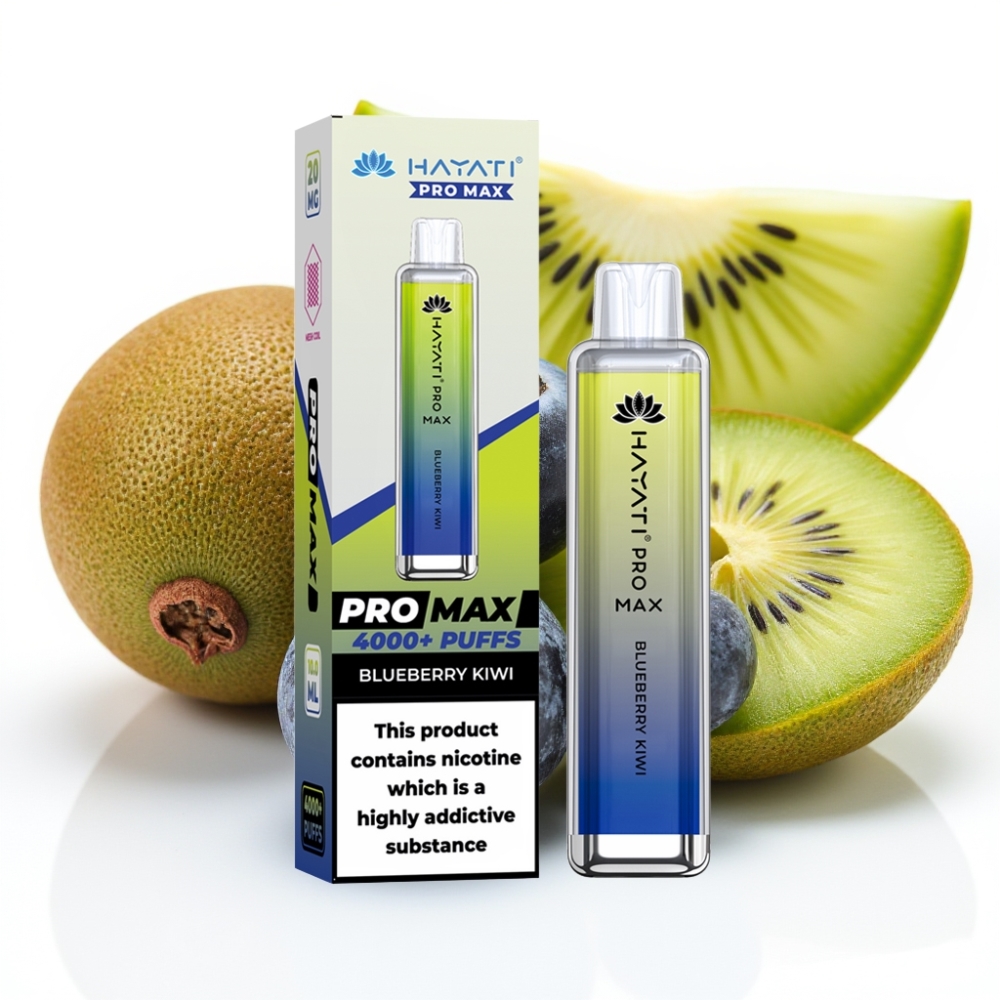 Hayati Pro Max 4000 Puffs Engangsvaper Blåbær Kiwi 28×28×120mm 2ml 1400mAh