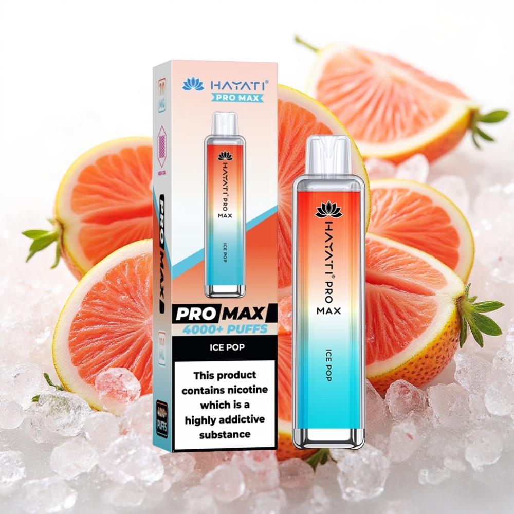 Hayati Pro Max 4000 Puffs Engangsvaper Ispop, 28×28×120mm, 2%/5% Nikotin, 1400mAh, Oppladbar