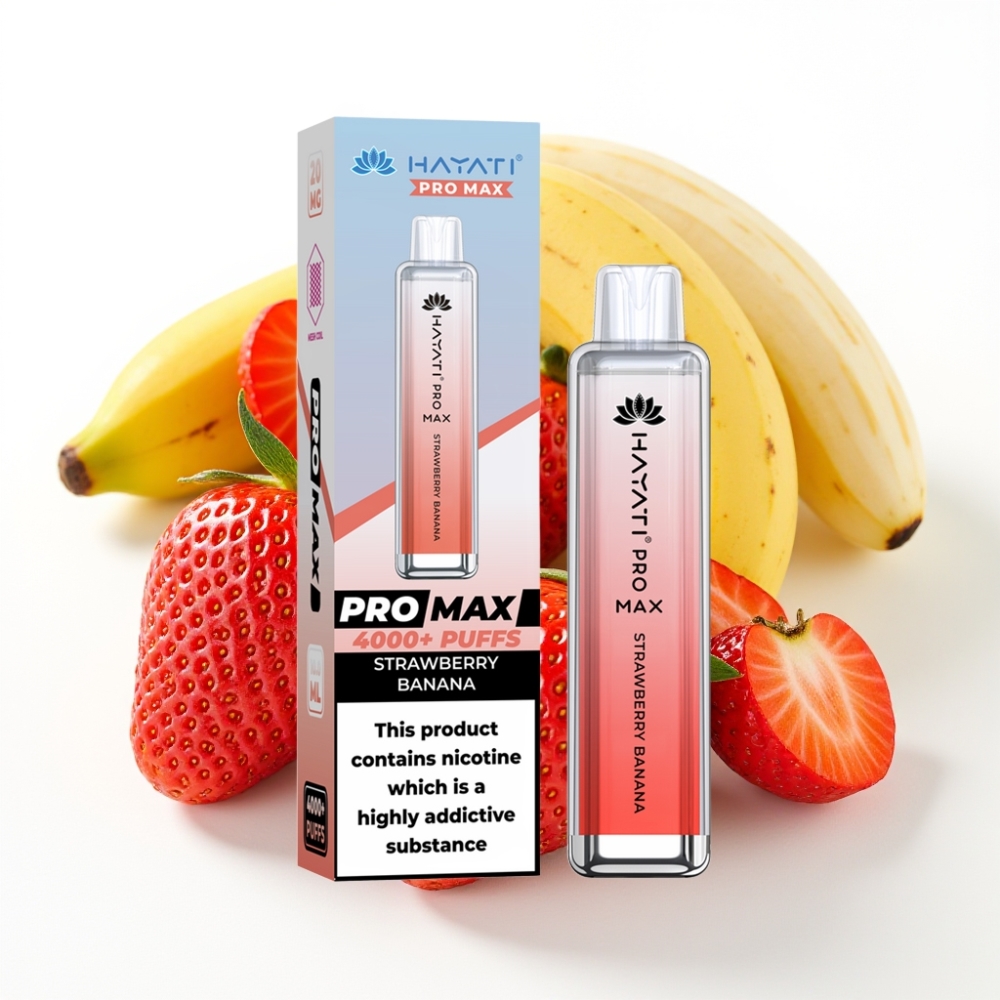 Hayati Pro Max 4000 Puffs Engangsvaper Jordbær Banan | 2%/5% Nikotin | 1400mAh Batteri | 2ml Tank