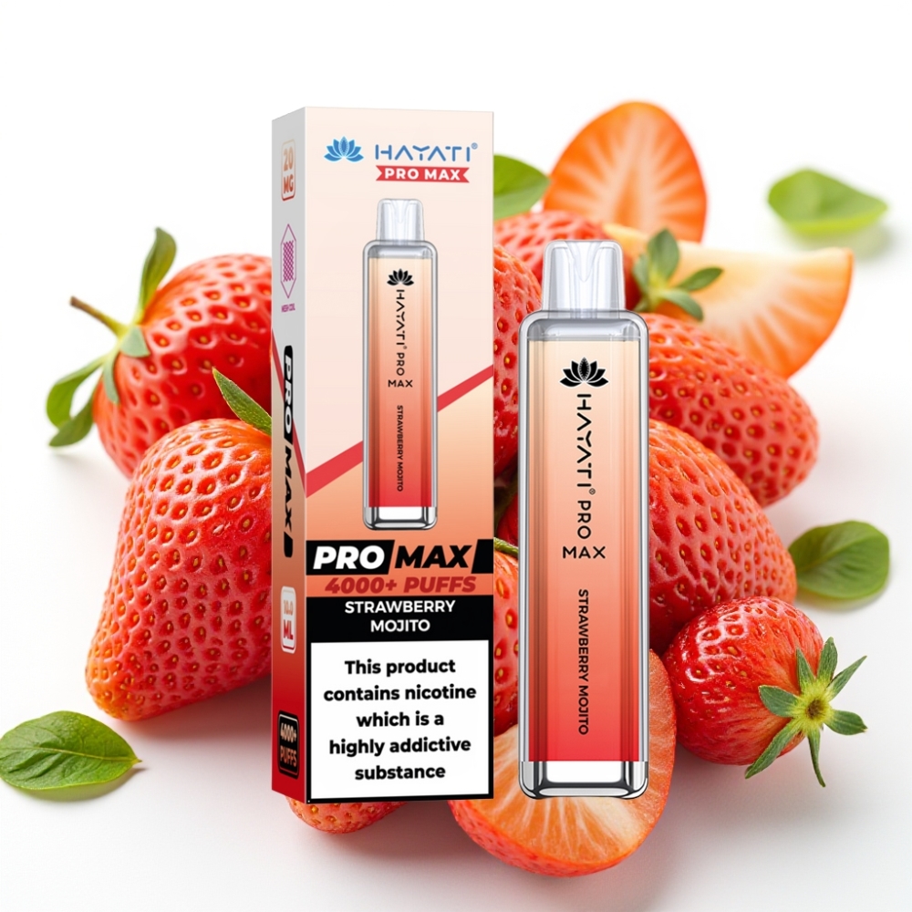 Hayati Pro Max 4000 Puffs Engangsvaper Jordbær Mojito 28x28x120mm 2%/5% Nikotin