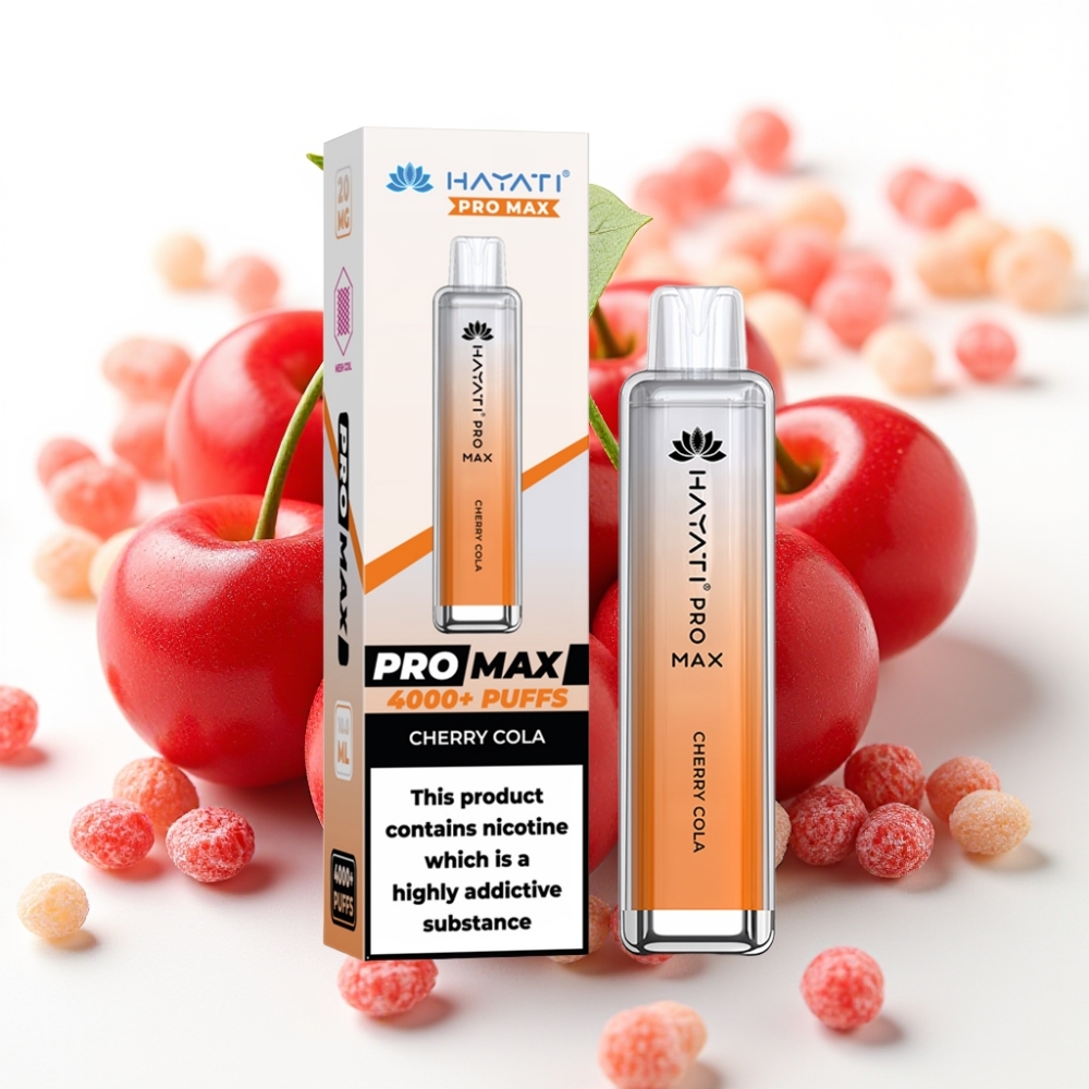 Hayati Pro Max 4000 Puffs Engangsvaper Kirsebær Cola – 2%/5% nikotin, 1400mAh, 2ml/10ml tank, TPD-godkjent