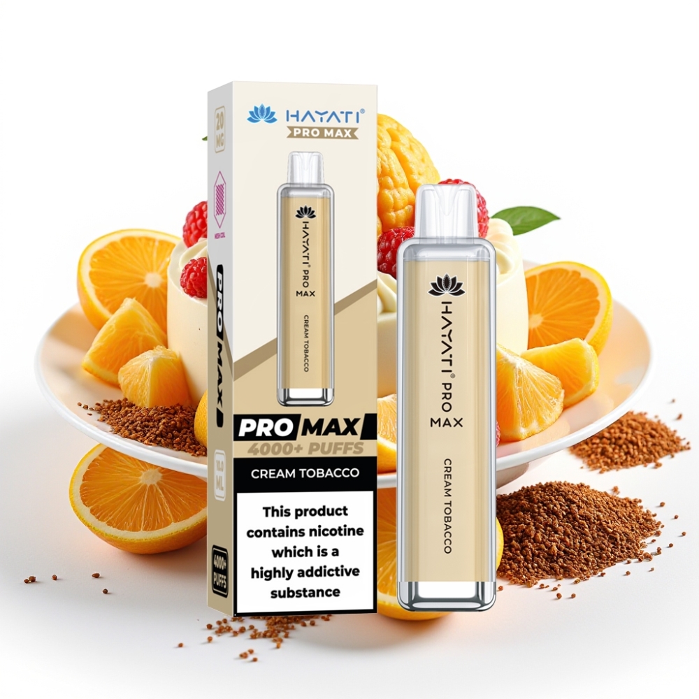 Hayati Pro Max 4000 Puffs Engangsvaper - Kremtobakk, 2%/5% Nikotin, 1400mAh, 2ml/10ml, TPD
