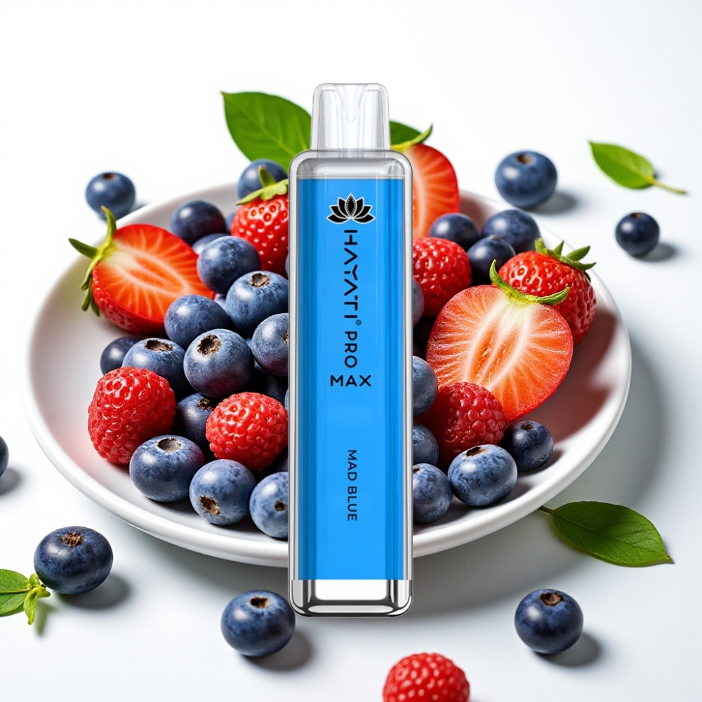 Hayati Pro Max 4000 Puffs Engangsvaper Mad Blå – 28×28×120mm, 2%/5% Nikotin, 1400mAh, Oppladbar, TPD-Godkjent