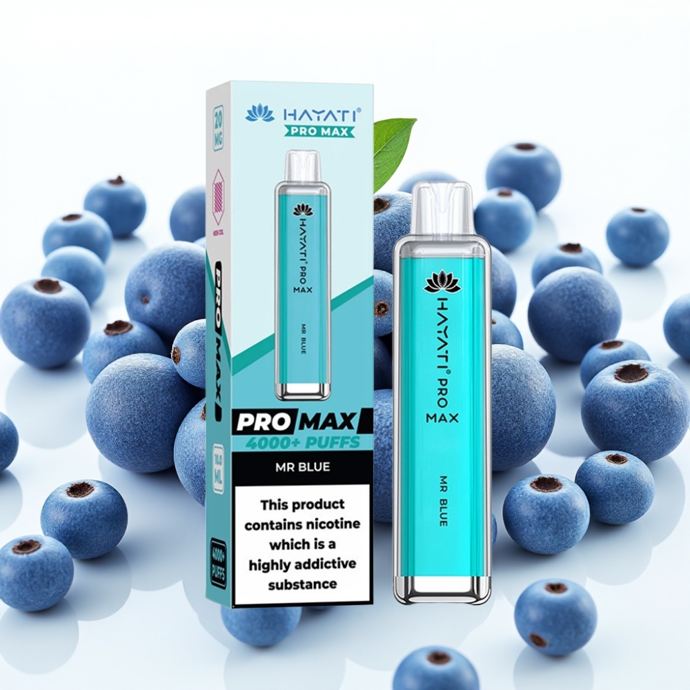 Hayati Pro Max 4000 Puffs Engangsvaper Mr Blå – 1400mAh, 2ml tank, 10ml påfyll, 2%/5% nikotin, 28×28×120mm