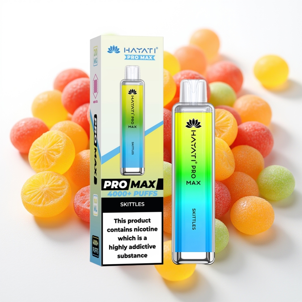 Hayati Pro Max 4000 Puffs Engangsvaper Skittles – 2%/5% nikotin, 1400mAh batteri, opptil 4000 puffs