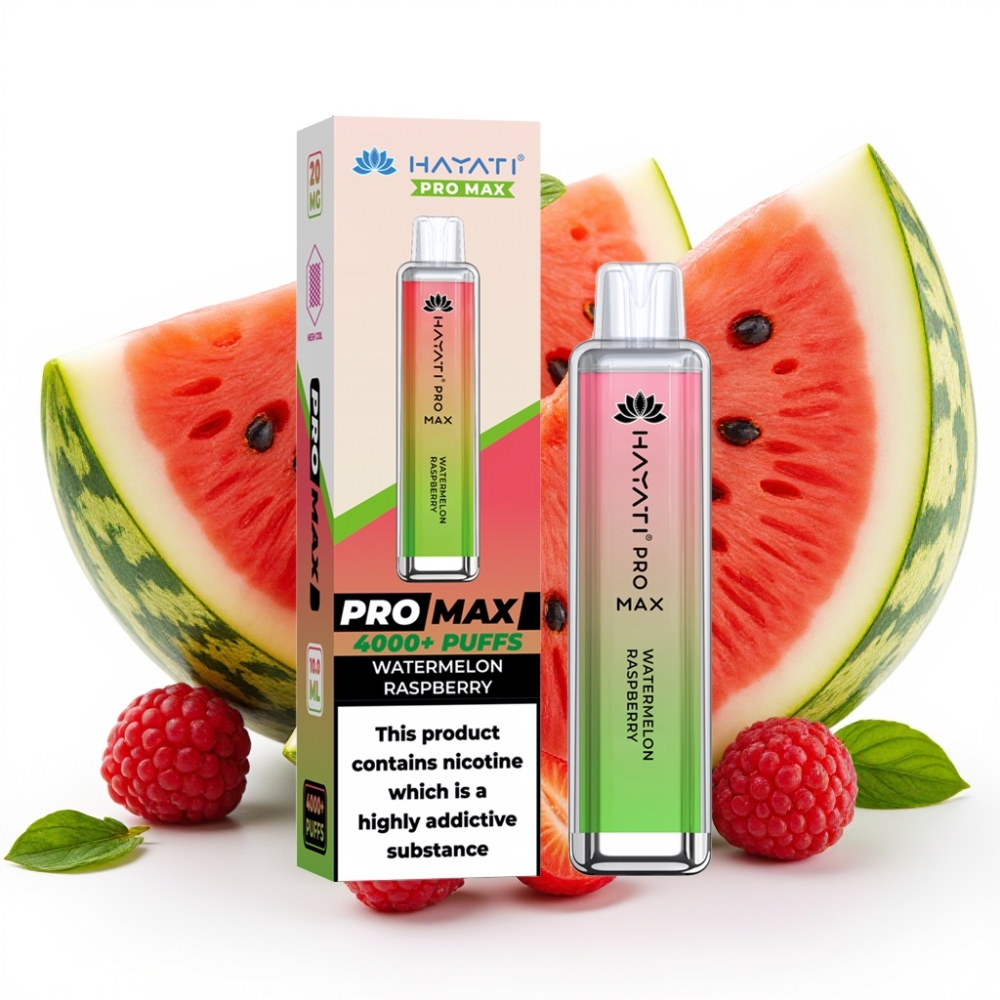 Hayati Pro Max 4000 Puffs Engangsvaper Vannmelon Bringebær 28×28×120mm 2%/5% Nikotin 1400mAh