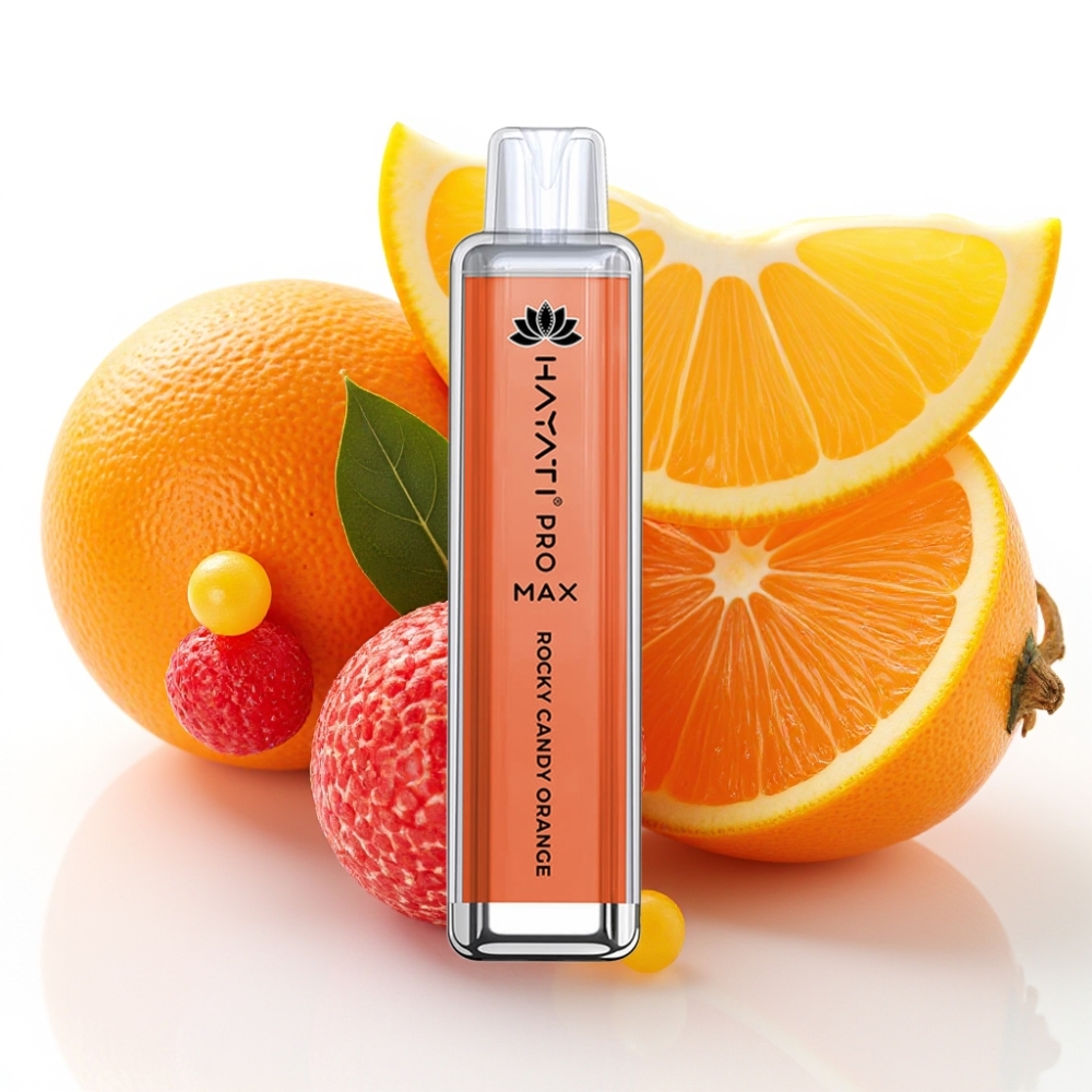 Hayati Pro Max 4000 Puffs Engangsvaper med Rocky Candy Appelsin, 2%/5% Nikotin, 1400mAh, 28×28×120mm