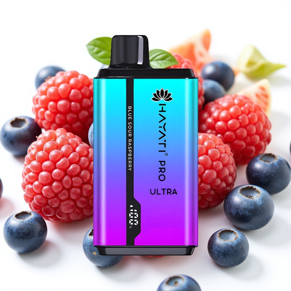 Hayati Pro Ultra 15000 Puffs Blå Sur Bringebær 850mAh 2×12ml 2% 49 smaker