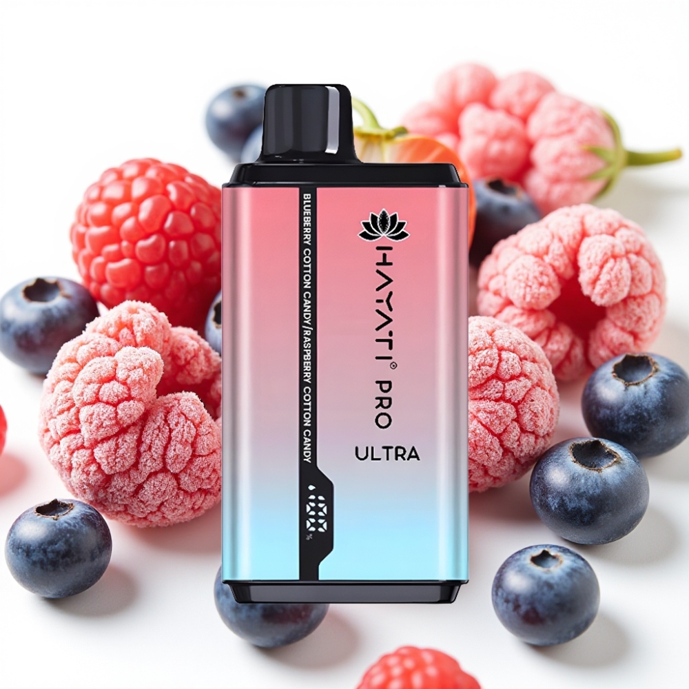 Hayati Pro Ultra 15000 Puffs Blåbær Candyfloss Bringebær Candyfloss 15000+ puff 850mAh 2×12ml 2% 49 smaker