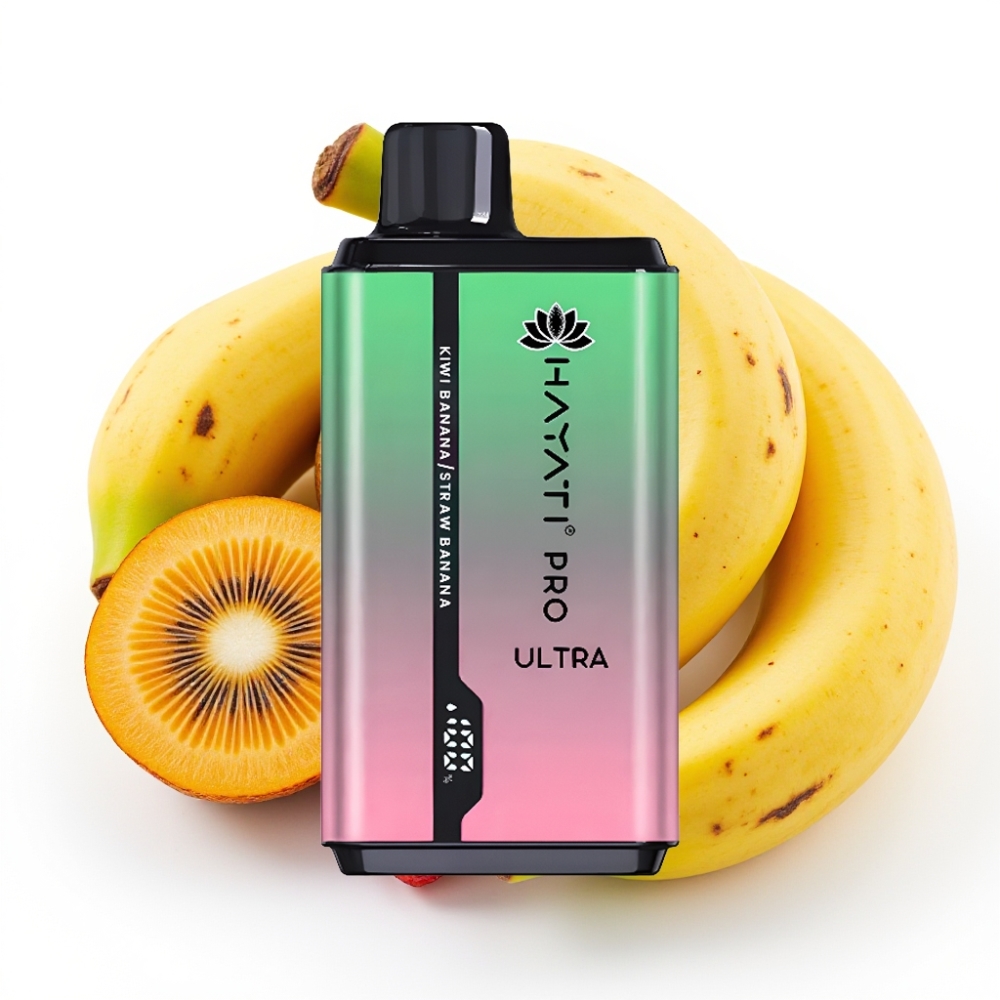 Hayati Pro Ultra 15000 Puffs Kiwi Banan Jordbær Banan – 850mAh batteri, 2×12ml væske, 2% nikotin